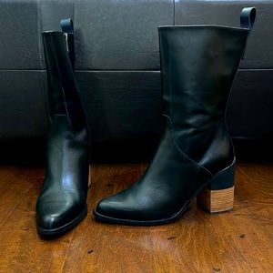 Jil Sander Navy Mid-Calf Black Leather Boots Size 10